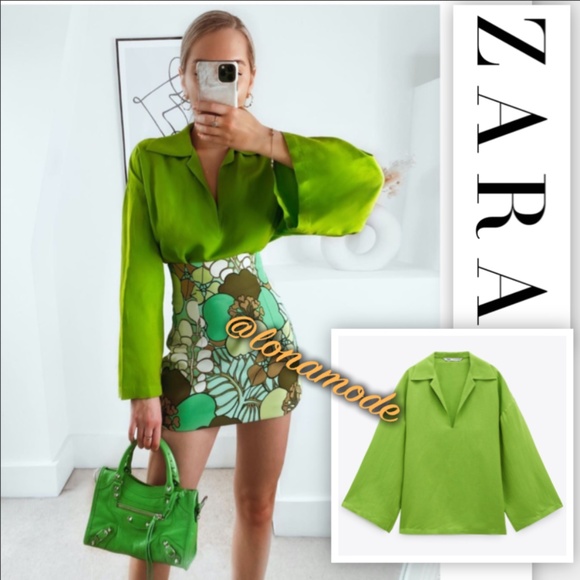 💚 Zara Green Oversized Linen Blend Shirt 💚 - Picture 1 of 14
